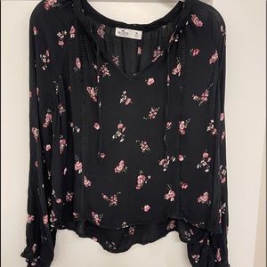 Hollister floral tie front blouse